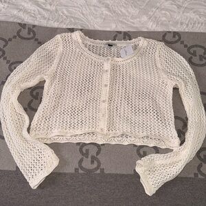 NWT American Eagle White Crochet Open-Knit Cardigan